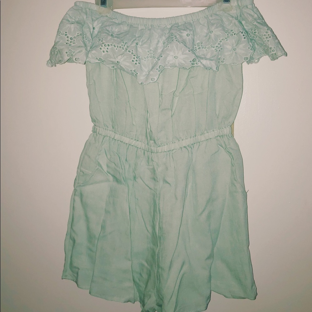 Lace cutout off shoulder romper